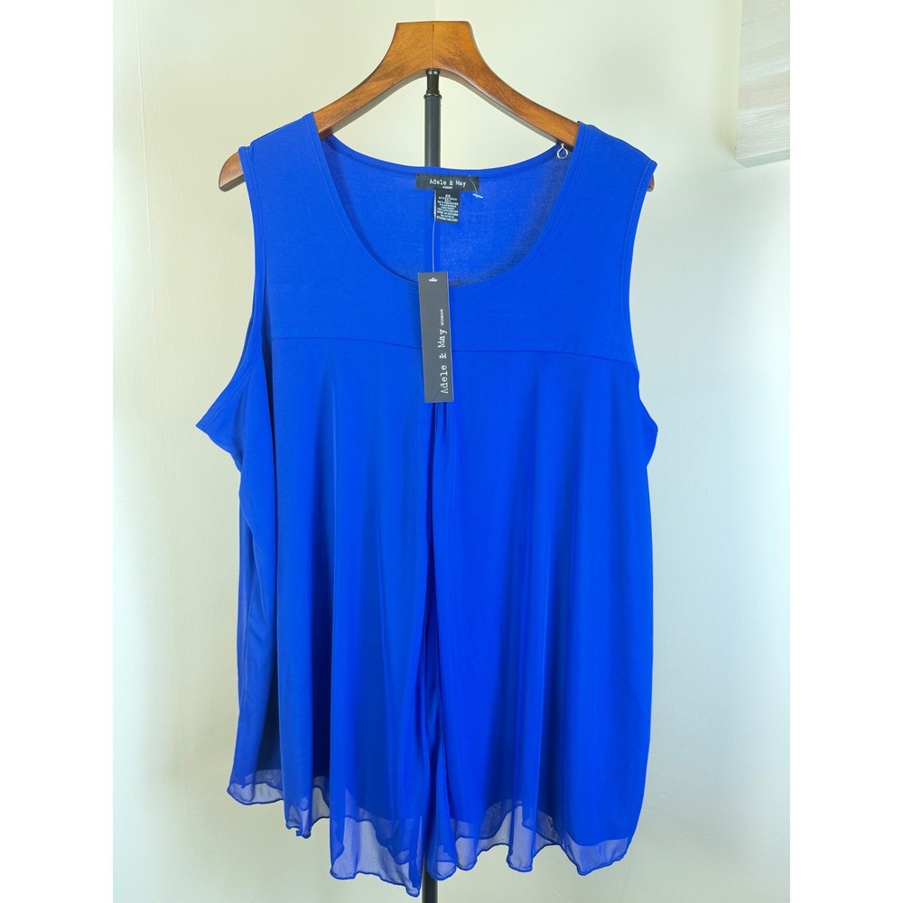 Adele & May Woman Blue Top Blouse size 2X Sheer Summer Casual Easy Fit Flowy